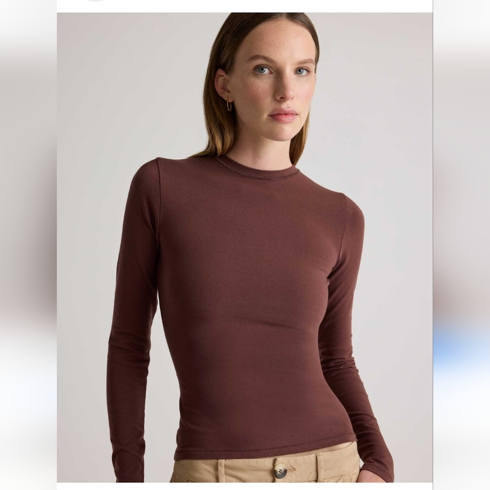 Quince Organic Cotton Stretch Long Sleeve T-shirt NWOT SZ M in Brown